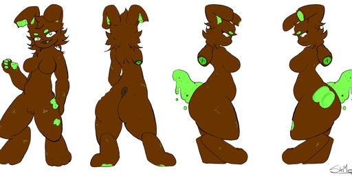anthro bite brown_body butt_bite candy chocolate dessert female food solo sirmega food_creature living_candy living_chocolate absurd_res hi_res model_sheet