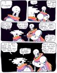 2016 aftertale animated_skeleton blood bodily_fluids bone brother_(lore) clothing comic dialogue english_text geno_sans_(aftertale) humanoid loverofpiggies male not_furry papyrus_(undertale) sibling_(lore) skeleton speech_bubble text undead undertale undertale_(series)