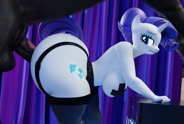 anthro anthro_on_feral anthro_penetrated balls bestiality big_butt blue_eyes butt clothing duo eyelashes female female_penetrated feral feral_penetrating feral_penetrating_anthro garter_belt garter_straps genitals hair horn huge_butt intraspecies intraspecies_bestiality larger_feral larger_male legwear looking_back male male/female male_penetrating male_penetrating_female mostly_nude nipple_tape pasties penetration penis purple_hair sex side_butt side_view size_difference smaller_anthro smaller_female smaller_penetrated tail tail_aside tape thigh_highs white_body floppyhuman friendship_is_magic hasbro my_little_pony mythology rarity_(mlp) equid equine horse mammal mythological_creature mythological_equine unicorn 3d_(artwork) absurd_res digital_media_(artwork) hi_res