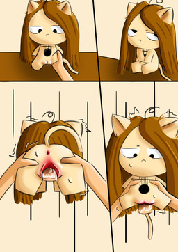 anthro anus bodily_fluids brown_hair cat_tail chibi duo faceless_character faceless_male female genital_fluids genitals hair male male/female offscreen_male penis sweat vaginal_fluids vulva olihai acoustic_guitar_(olihai) domestic_cat felid feline felis human mammal absurd_res comic hi_res