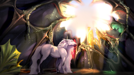 ambiguous_feral ambiguous_gender black_hooves blood bodily_fluids ears_back feral hooves light light_beam long_mane mane narrowed_eyes nosebleed pivoted_ears side_view solo sunbeam sunlight tail white_body white_mane white_tail huskii-s equid equine horse mammal hi_res signature