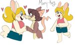 anthro blonde_hair blush bottomwear brown_body brown_fur brown_hair clothing denim denim_bottomwear denim_clothing denim_shorts duo eye_patch_(marking) facial_markings female female/female fur hair hand_holding head_markings heart_symbol markings midriff monotone_background multicolored_body multicolored_fur notched_ear nude patch_(marking) pink_nose shirt short_hair shorts simple_background tail tan_body tan_fur tank_top text topwear two_tone_body two_tone_fur white_background white_body white_fur ufemmeo animaniacs animaniacs_(2020) hulu pinky_and_the_brain warner_brothers julia_brain lagomorph leporid mammal mouse murid murine rabbit rodent 2020 colored english_text guide_lines sketch