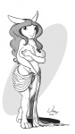 anthro big_breasts breasts covering covering_breasts covering_self drape female hair long_hair looking_at_viewer nude pose slightly_chubby solo tasteful wide_hips omny87 lagomorph leporid mammal rabbit 2012 black_and_white monochrome