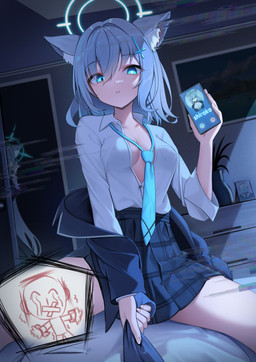 accessory animal_ears bare_legs black_bottomwear black_clothing black_coat black_skirt black_topwear blue_eyes bottomwear breasts cellphone cleavage clothed clothing clothing_pull coat collared_shirt dress_shirt electronics female female_on_top first_person_view fluffy_ears grey_hair hair hair_accessory hair_between_eyes halo inside jealous medium_breasts necktie necktie_pull on_top partially_clothed phone shirt short_hair sitting sitting_on_another skirt topwear white_dress_shirt li_s03 blue_archive nexon sensei_(blue_archive) shiroko_(blue_archive) shiroko_(terror)_(blue_archive) animal_humanoid canid canid_humanoid canine canine_humanoid human humanoid mammal mammal_humanoid wolf_humanoid absurd_res hi_res
