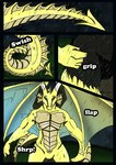 2009 abs absurd_res anthro athletic biceps comic dragon english_text hi_res male membrane_(anatomy) membranous_wings muscular mythological_creature mythological_scalie mythology nude pecs reptile rex_equinox scales scalie tail text transformation wings