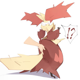 ambiguous_gender ambiguous_on_anthro anthro anthro_focus arm_tuft biped bodily_fluids butt butt_grab disembodied_hand duo facial_tuft female female/ambiguous female_focus female_on_human fingernails fluffy fluffy_tail fur grope hand_on_butt human_on_anthro humanoid_hands inner_ear_fluff interrobang interspecies light_body light_skin multicolored_body multicolored_fur nails nude on_model pointy_speech_bubble pokephilia pseudo_clothing questionable_consent rear_view red_body red_fur red_inner_ear_fluff shadow shoulder_tuft simple_background solo_focus speech_bubble surprised sweat sweatdrop tail tuft white_background yellow_body yellow_fur youjomodoki nintendo pokemon canid delphox generation_6_pokemon human mammal pokemon_(species) 1:1 2022 digital_media_(artwork) hi_res shaded simple_shading