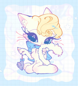 anthro bow_ribbon cat_toy eyelashes female holding_tail paws solo tail takoya_de domestic_cat felid feline felis mammal hi_res