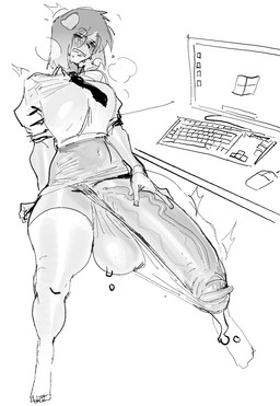 accessory anthro aroused balls big_balls big_penis blush bodily_fluids breasts clothing computer computer_mouse desk dress electronics eyewear fingers furniture genital_fluids genitals glasses gynomorph hair hand_on_own_penis hand_on_penis huge_balls huge_penis humanoid_genitalia humanoid_penis hyper hyper_balls hyper_genitalia hyper_penis intersex keyboard necktie penis precum precum_through_clothing shirt simple_background sitting solo stretched_clothing stretched_underwear sweat table topwear vein veiny_penis wet wet_clothing white_background windows_logo bowlboxer naomi_(buddycanary) canid canine canis domestic_dog mammal 2024 aliasing binary_drawing digital_drawing_(artwork) digital_media_(artwork) hi_res monochrome sketch