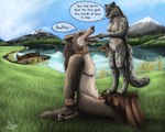 anatomically_correct animal_genitalia animal_penis anthro bdsm blue_sky bodily_fluids bondage bound breasts brown_body brown_fur canine_genitalia canine_penis cloud dominant dominant_female drooling duo female floofy_tail fur fur_markings genitals grass grey_body grey_fur kneeling lake lakeside landscape male male/female markings midday mountain mouth_play multicolored_eyes penis plant pussy reeds rope saliva size_difference sky snow spots spotted_body spotted_fur submissive submissive_male teeth text tongue tree_stump water yellow_eyes yenocwolf uncrom emil_(uncrom) kari_(uncrom) canid canine canis felid mammal pantherine scudama snow_leopard valtalska_dercas wolf absurd_res english_text hi_res