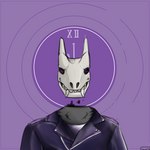 anthro black_sclera bone circle clock clothing eyes_closed fangs floating_head fur fuzzy grey_body grey_fur jacket leather leather_clothing leather_jacket leather_topwear male purple_eyes skull skull_head solo teeth topwear dzel_(artist) dzel cervine deer demon mammal muntjac 1:1 absurd_res bust_portrait hi_res portrait