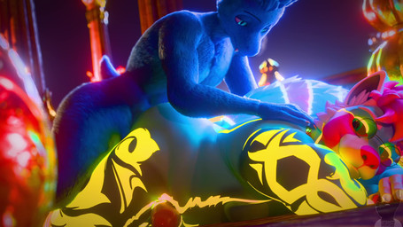 all_fours anal anal_penetration anthro anthro_on_anthro anthro_penetrated anthro_penetrating anthro_penetrating_anthro ass_up big_butt blue_body blue_eyes blue_fur bouncing_butt butt chain_necklace claws doggystyle duo erection eyewear fangs finger_claws from_behind_position fur genitals glasses hair humanoid_genitalia humanoid_penis interspecies jewelry leg_grab male male/male male_penetrated male_penetrating male_penetrating_male markings necklace nude penetration penis pink_body pink_fur pink_hair pink_nose pupils sex sharp_teeth sound_effects teeth thigh_grab thrusting white_body white_claws white_fur yellow_body yellow_fur yellow_markings twitchyanimation gin_(twitchyanimation) bat canid canine canis mammal wolf 16:9 2026 3d_(artwork) 3d_animation animated digital_media_(artwork) hi_res huge_filesize loop short_playtime sound video voice_acted widescreen