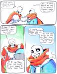 aftertale animated_skeleton bone clothing comic dialogue english_text gloves handwear jacket loverofpiggies male not_furry papyrus_(undertale) plant sans_(undertale) scarf skeleton teeth text topwear tree undead undertale undertale_(series)