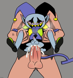 anal anal_penetration anus balls blush bodily_fluids bottomwear breath butt carrying_another clothed clothing cum cum_in_ass cum_inside cum_on_anus cum_on_butt cum_on_penis dominant duo erection footwear fucked_silly genital_fluids genitals gloves grey_background handwear hat headgear headwear heart_eyes heart_symbol human_on_humanoid humanoid_genitalia humanoid_penis humanoid_pointy_ears interspecies jester larger_dom looking_at_viewer looking_pleasured male male/male male_on_bottom male_on_top male_penetrated male_penetrating male_penetrating_male mostly_nude not_furry nude on_bottom on_top open_mouth orgasm pants penetration penis pointy_ears presenting presenting_anus presenting_hindquarters presenting_penis reverse_cowgirl_position sex sharp_teeth shirt shoes simple_background size_difference smile spread_legs spreading standing sweat teeth thick_penis tongue tongue_out topwear torn_clothing yellow_eyes kuruko deltarune undertale_(series) jevil_(deltarune) darkner human humanoid imp mammal 2018