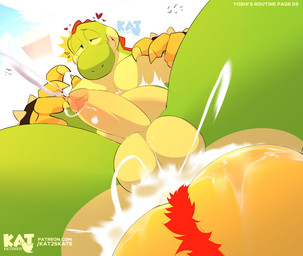 anal anal_orgasm anal_penetration anthro balls belly blue_eyes bodily_fluids cloud cum cum_in_ass cum_inflation cum_inside cumshot duo ejaculation erection genital_fluids genitals glans green_body hair hands-free hands_on_shoulders heart_symbol inflation male male/male orgasm orgasm_face overweight patreon_username penetration penile penile_penetration penis penis_in_ass pubes red_hair sex sky sun text yellow_body kat2skate mario_bros nintendo bowser avian bird yoshi english_text url watermark