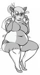 anthro belly big_belly bodily_fluids bodysuit clothing cookie female food hair holding_food holding_object navel overweight overweight_anthro overweight_female simple_background sitting skinsuit solo sweat tight_clothing white_background pewbutt mammal rodent 2014 black_and_white hi_res monochrome