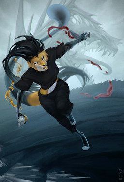 anthro attack detailed_background female fight latex running solo toony conditional_dnp royz mythology alyx_(latex) canid canine canis demon domestic_cat dragon felid feline felis hybrid lynx mammal monster mythological_creature mythological_scalie scalie wolf detailed hi_res