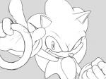 anthro clothing fist gloves grey_background grin handwear holding_object male ring_(sonic) simple_background smile solo kalk427 sega sonic_the_hedgehog_(series) sonic_the_hedgehog eulipotyphlan hedgehog mammal 4:3 greyscale monochrome sketch