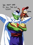 anthro clothed clothing dialogue duo humor male profanity simple_background text what funnismonkis donkey_kong_(series) dragon_ball i_think_we're_gonna_have_to_kill_this_guy nintendo diddy_kong piccolo haplorhine mammal monkey namekian primate 2023 crossover english_text hi_res meme reaction_image