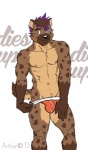 anthro bulge clothed clothing dye jockstrap male nipples red_clothing red_underwear solo topless underwear underwear_only rthur jarlarild kelkko hyena mammal spotted_hyena 2013