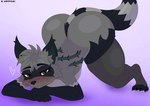 anthro ass_up big_butt blush brown_eyes butt fur grey_body grey_fur heart_symbol jack-o'_pose looking_at_viewer male nude pose solo tail jinx_(racc4hire) mammal procyonid raccoon absurd_res hi_res