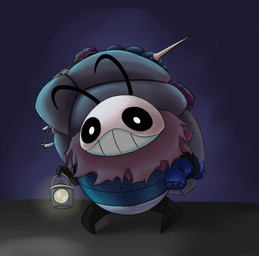 antennae_(anatomy) anthro backpack biped black_sclera clothing featureless_feet featureless_hands feet female solo torn_clothing white_eyes lizbot hollow_knight_(franchise) team_cherry tuk_(hollow_knight) arthropod beetle insect lumafly 2021 hi_res