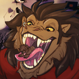 anthro blurred_background bodily_fluids brown_body brown_fur brown_hair cheek_tuft chin_tuft clothed clothing detailed_mouth duo extreme_size_difference facial_piercing facial_tuft fangs fur glistening glistening_eyes hair imminent_oral_vore imminent_vore in_mouth lamp male mawplay micro mouth_shot no_sclera nose_piercing nose_ring nostril_ring on_tongue open_mouth photo_background piercing red_clothing red_topwear ring_piercing saliva saliva_string size_difference teeth tongue topwear tuft uvula yellow_eyes acidic bear haplorhine mammal monkey primate 1:1 photography_(artwork)
