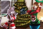 anthro breasts christmas_clothing christmas_tree clothed clothing duo female holidays inside plant tree skylosminkan christmas mia_amaya cheetah domestic_cat felid feline felis mammal absurd_res digital_media_(artwork) hi_res shaded