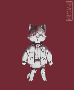 anthro band-aid band-aid_on_leg bandage bottomwear clothed clothing crossdressing crossdressing_male jacket male monotone_background red_background shirt shirt_tucked_in simple_background skirt solo topwear koiyaroid domestic_cat felid feline felis mammal greyscale hi_res monochrome signature
