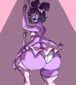 4_arms 5_eyes accessory anthro big_butt bottomwear bow_ribbon bra butt clothing dancing female hair_accessory hair_ribbon huge_butt huge_thighs legwear monster_girl_(genre) multi_arm multi_eye multi_limb panties pole pole_dancing rear_view ribbons skirt solo stockings thick_thighs underwear wide_hips aclockworkmind undertale undertale_(series) muffet arachnid arthropod