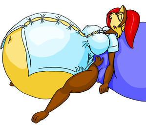 after_vore anthro bed belly big_belly blue_clothing blue_shirt blue_topwear breasts brown_body brown_fur clothing duo female fur furniture hair huge_belly hyper hyper_belly overweight red_hair shirt simple_background sitting sleeping topwear vore white_background large-rarge sega sonic_the_hedgehog_(series) sally_acorn mammal rodent sciurid tree_squirrel 2018 hi_res