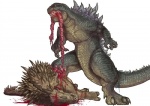 3_toes blood bodily_fluids claws death digitigrade disembowelment duo feet feral gore grotesque_death guts horn intestines lying male on_side organs paws sharp_teeth simple_background spikes spikes_(anatomy) spines standing tail teeth toe_claws toes white_background kusagami_style godzilla_(series) toho anguirus godzilla kaiju scalie unavailable_at_source