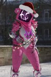 anthro armor belt biped breasts christmas_clothing christmas_headwear christmas_lights clothing eye_scar facial_scar female fur gauntlets gloves grey_clothing hand_on_hip handwear happy hat headgear headwear holidays looking_at_viewer outside pink_body pink_clothing pink_eyes pink_fur santa_hat scar shadow_face smile smiling_at_viewer solo white_body white_fur akittu blender_cycles christmas epic_games fortnite cuddly_(fortnite) raven_team_leader bear mammal 2023 3d_(artwork) absurd_res blender_(artwork) digital_media_(artwork) hi_res