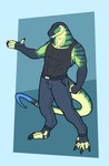abstract_background anthro blep clothed clothing daxl_(daxlmonitor) daxlmonitor digitigrade forked_tongue hi_res lizard long_tail male monitor_lizard muscular reptile scalie solo tail tapering_tail tongue tongue_out