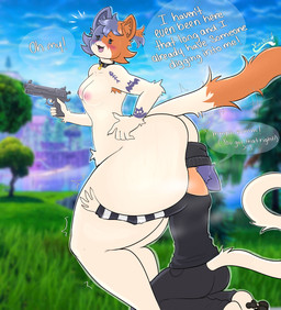 anal anthro armpit_hair big_butt blush bodily_fluids body_hair breasts butt butt_grab clothed clothing duo female female/female fur genitals gun hair hand_on_butt multicolored_body multicolored_fur nipples nude oral ponytail ranged_weapon rear_view rimming sex smile surprised sweat sweaty_butt tail tattoo text thick_thighs weapon white_body white_fur wide_hips eroticbuni epic_games fortnite cate_meowdy meow_skulls calico_cat domestic_cat felid feline felis mammal absurd_res digital_media_(artwork) english_text hi_res incest_(lore) sibling_(lore) sister_(lore) sisters_(lore)