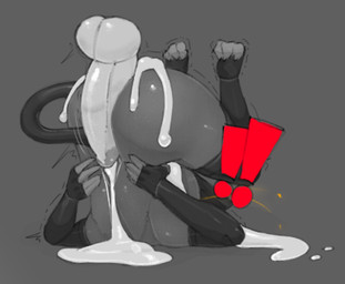 after_sex anthro armwear balls big_balls big_butt bodily_fluids butt clothing cum cum_in_ass cum_inside cum_on_self duo genital_fluids genitals glistening glistening_butt legwear machine male male/male penis piledriver_position sex thick_thighs thigh_highs wide_hips ongongio roboneco_(character) android domestic_cat felid feline felis mammal robot