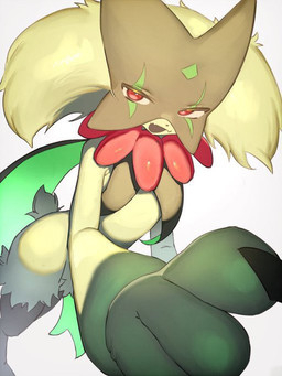 ambiguous_gender anthro biped claws foreshortening frill_(anatomy) fur gesture green_body green_fur hand_gesture head_tuft looking_at_viewer mask neck_frill nude open_mouth open_smile pink_eyes pointing pointing_at_viewer scut_tail short_tail simple_background smile solo standing tail tuft white_background eitirou12345 nintendo pokemon felid feline generation_9_pokemon mammal meowscarada pokemon_(species) 3:4