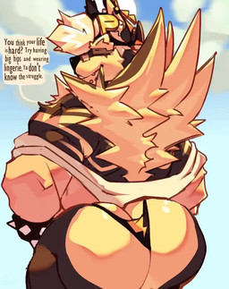 anthro bandage bandage_on_face bandage_on_nose big_butt bracelet butt butt_jiggle chin_piercing clothed clothing dialogue hat headgear headwear huge_butt jacket jewelry jiggling male muscular muscular_anthro muscular_male partially_clothed piercing rear_view sky solo spiked_bracelet spikes spiky_fur thong topwear underwear wide_hips zappyron proton_(zappyron) canid canine canis hybrid mammal wolf animated digital_media_(artwork) no_sound shaded short_playtime video