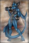 abs anthro black_nipples blue_body blue_skin bodily_fluids breasts claws dumbbell exercise female furgonomics furry-specific_piercing genitals holding_object horn looking_at_viewer muscular muscular_anthro muscular_female nipples non-mammal_breasts nude open_mouth piercing pussy solo standing steam sweat tail tail_piercing teeth toe_claws weightlifting weights workout yellow_eyes kurtassclear mythology perri_(kurtassclear) dragon mythological_creature mythological_scalie scalie 2014 hi_res