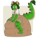 anthro big_diaper diaper excessive_feces feces flustered full_diaper green_body horn huge_diaper hyper hyper_diaper hyper_feces hyper_soiling markings soiled_diaper soiling tail unclean_diaper used_diaper young flimsy_rivers mythology breck_(nrajoush) dragon mythological_creature mythological_scalie scalie