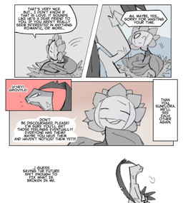 anthro crossed_arms dialogue duo facial_scar female inner_monologue looking_back male one_eye_closed open_mouth scar sigh sitting speech_bubble standing talking_to_another text thinking scribzag nintendo pokemon pokemon_mystery_dungeon spike_chunsoft grovyle_the_thief sunflora_(eotds) generation_2_pokemon generation_3_pokemon grovyle pokemon_(species) sunflora 2025 comic digital_media_(artwork) english_text hi_res