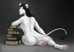 4_toes anthro biped black_hair book breasts butt feet female fur green_eyes hair leucistic nude pawpads paws pose simple_background sitting soles solo toes white_body white_fur anisis adhira_hale felid lion mammal pantherine 2018 absurd_res digital_media_(artwork) hi_res pinup