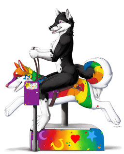 anthro belly biped black_body black_fur black_nose black_pawpads countershading feet fluffy fluffy_tail fur gloves_(marking) green_eyes leash leg_markings male markings multicolored_body multicolored_fur nude open_mouth pawpads paws pink_nose purple_eyes rainbow rainbow_body rainbow_fur riding saddle simple_background smile socks_(marking) solo sparklefur straddling super_gay tail teeth tongue two_tone_body two_tone_fur whiskers white_background white_belly white_body white_fur truegrave9 charm_(charmhusky) milkyway_(truegrave9) canid canine canis fox inanimate_object mammal wolf 2013 colorful_theme digital_media_(artwork)
