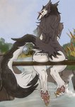 anthro big_butt butt cattail_(plant) eyewear female fur glasses long_tail looking_at_viewer looking_back looking_back_at_viewer mountain nude outside rear_view sitting solo tail derpwolfy18971 sergal digital_media_(artwork) hi_res