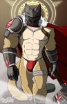 anthro armor clothing hammer headgear headgear_only helmet helmet_only looking_at_viewer male paladin simple_background solo thong tools underwear hokshi cougar felid feline mammal