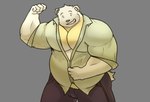 anthro bottomwear clothing fur humanoid_hands male musclegut muscular overweight overweight_anthro overweight_male pants shirt simple_background solo topwear white_body white_fur alfredblaze chuck_(alfredblaze) american_black_bear bear black_bear kermode_bear mammal ursine 2020