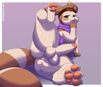 accessory anthro balls blep brown_eyes butt genitals headband highlights_(coloring) humanoid_genitalia humanoid_penis inviting looking_at_viewer lying male male_anthro on_side pawpads paws penis presenting scarf showing_paws solo tail thick_thighs tongue tongue_out thatphatbun nintendo pokemon fendi_(lewdfurret) furret generation_2_pokemon mammal pokemon_(species) absurd_res hi_res