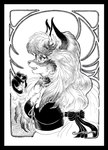 abstract_background accessory anthro black_border border bow_ribbon breasts cheek_tuft chest_tuft claws cleavage clothed clothing facial_tuft female fur hair hair_accessory hair_bow hair_ribbon long_hair open_mouth paws ribbons side_view solo tuft lachland-nightingale canid canine fox mammal bust_portrait hi_res pen_(artwork) portrait traditional_media_(artwork)