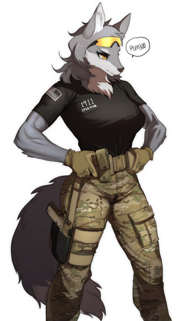 anthro breasts camo chest_tuft clothing countershading eyewear female flag fluffy fluffy_tail fur glasses grey_body grey_fur gun hair holster m45 ranged_weapon solo tail text tuft united_states_of_america weapon yellow_eyes pgm300 cervina canid canine canis mammal wolf 2018 absurd_res digital_media_(artwork) hi_res shaded