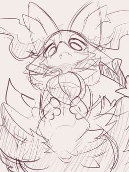ambiguous_anthro ambiguous_gender anthro arm_tuft biped blush blush_lines cheek_tuft chest_tuft curvy_figure cute_fangs facial_tuft fangs featureless_crotch front_view hands_on_hips hip_tuft inner_ear_fluff looking_at_viewer looking_down looking_down_at_viewer low-angle_view navel nude_ambiguous nude_anthro object_in_tail open_mouth shoulder_tuft solo standing stick stick_in_tail tail teeth thick_thighs tuft wavy_mouth wide_hips nyaswitchnya nintendo pokemon braixen generation_6_pokemon pokemon_(species) 2026 3:4 absurd_res digital_drawing_(artwork) digital_media_(artwork) hi_res monochrome portrait sketch three-quarter_portrait
