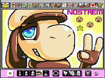 anthro blue_eyes gesture grin grinning_at_viewer hand_gesture looking_at_viewer male simple_background smile smiling_at_viewer solo star v_sign yellow_background rodricoro mario_paint nintendo pokemon nos_(nostrem) generation_2_pokemon pokemon_(species) smeargle digital_media_(artwork) dithering headshot_portrait mario_paint_(artwork) portrait